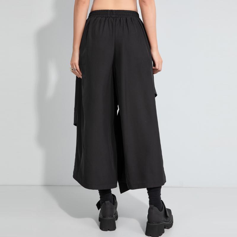 Black Plus Size Spring Summer Autumn High Waist Wide Leg Skirt Pants Women Loose Casual Trousers