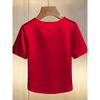 Spring Summer French Style Pearl Round Neck Satin Short Sleeve Shirt T-shirt