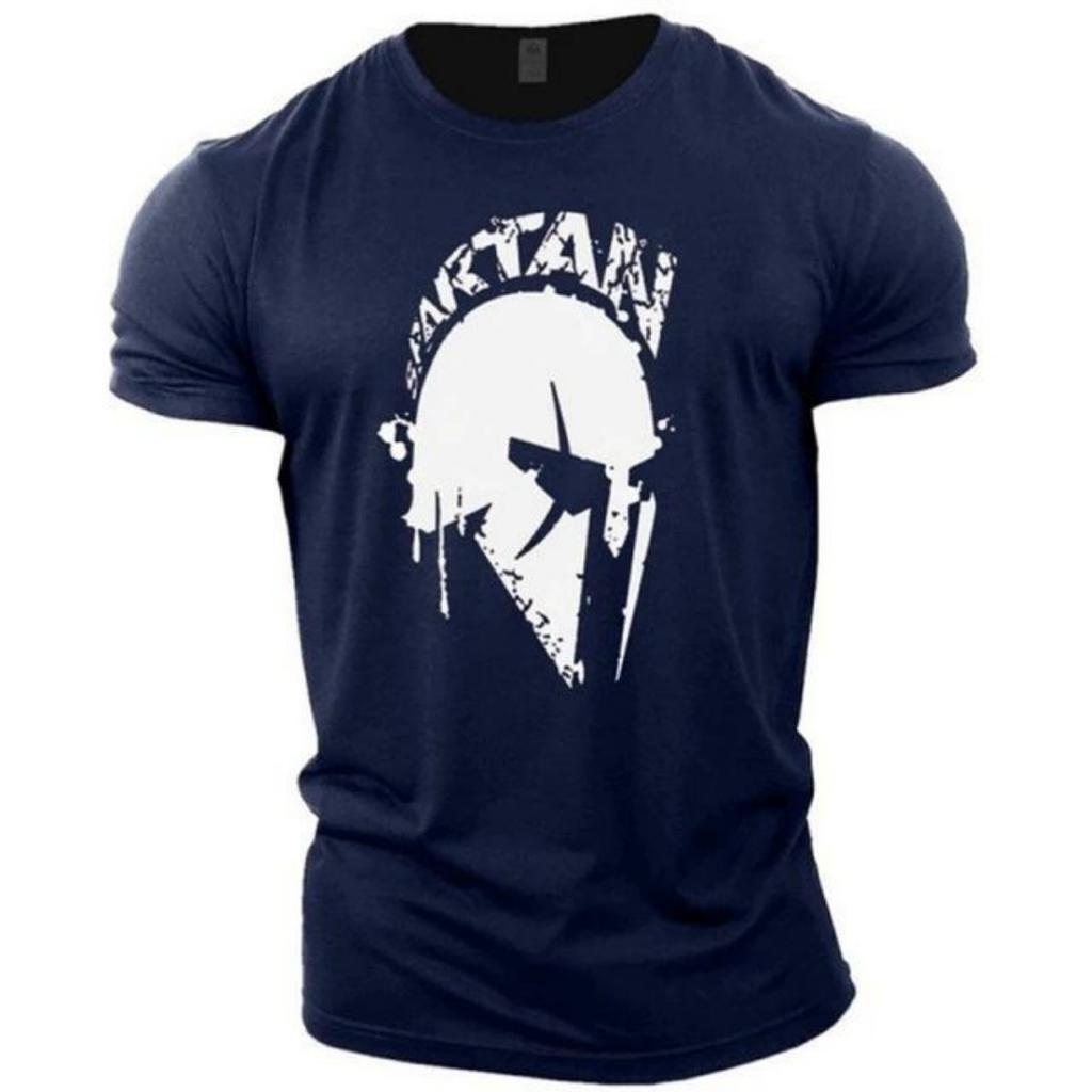 Summer Men's Comfortable and Breathable Round Neck T-shirt Casual Outdoor Spartan Warrior Print Street Plus Short Sleeved Shirt