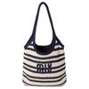 MIU MIU Ivy Logo Woven Design Tote Bag Women Tote Bags Blue White 5BG231_2IBA_F022X_V_MRO