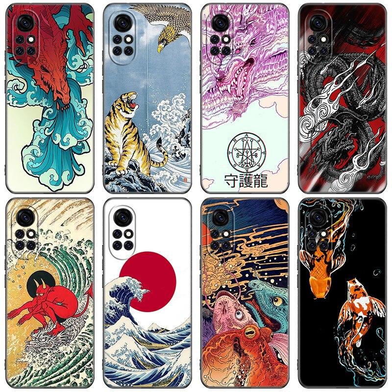 

Чехол для телефона с японским волнистым аниме Драконом и тигром для Huawei Honor 50 SE 30S Mate 30 20 10 Lite 60 40 Nova 9 8 Pro Y60 8i 7i 7SE 5T