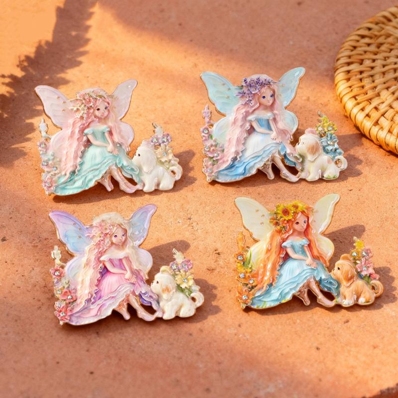 Schöne Schmetterlings-Elfen-Broschen 4-farbige Emaille Cartoon Prinzessinnen-Charakter Broschen Schmuck für Damen Kinder Jacken Pins Abzeichen