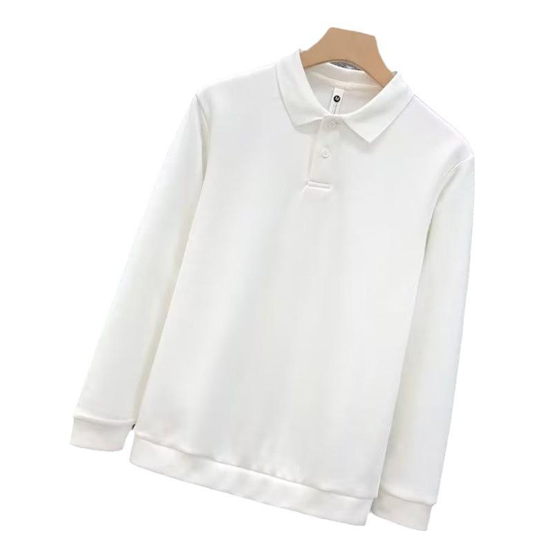 Men's Trendy White Long-Sleeved Polo Shirt - European Brand, 2023 Autumn Fashion, Casual Collar Top