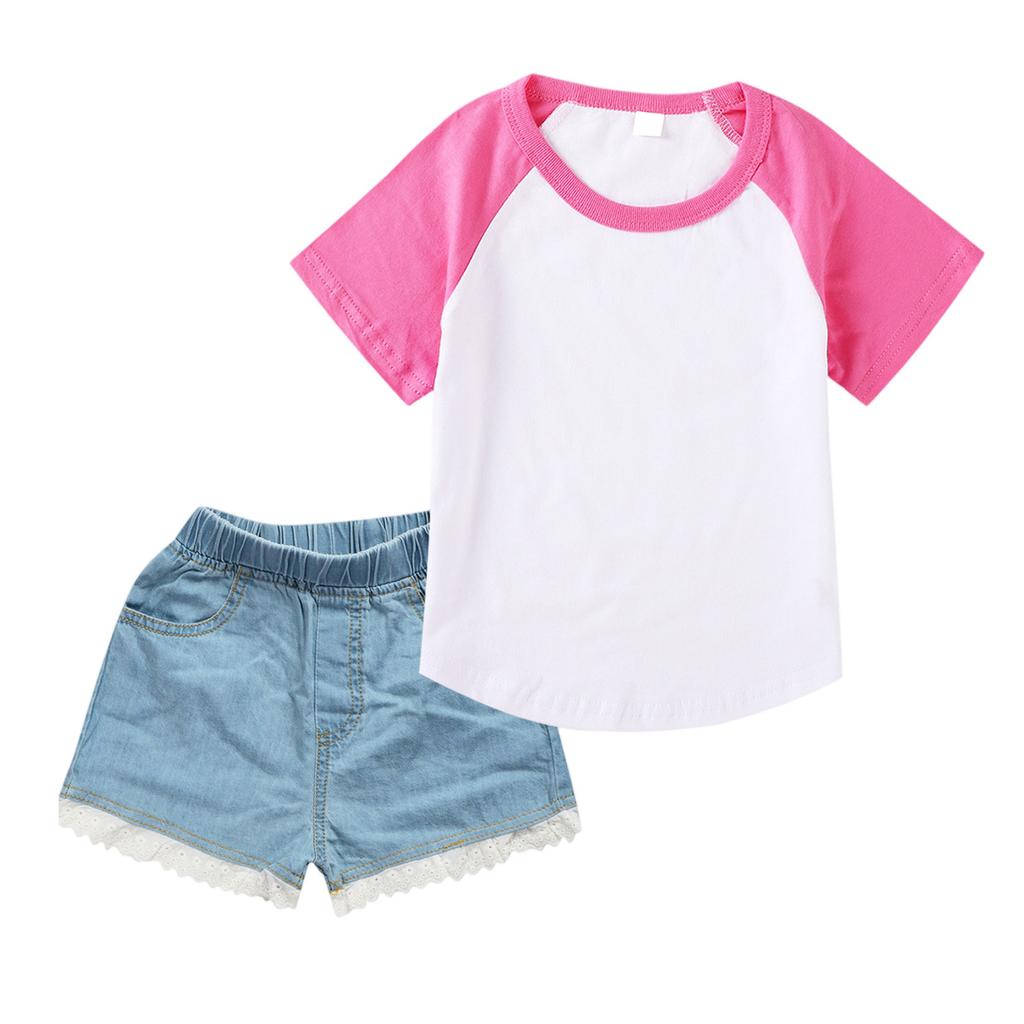 Girls' Raglan Set , Short Sleeve Top & Denim Shorts