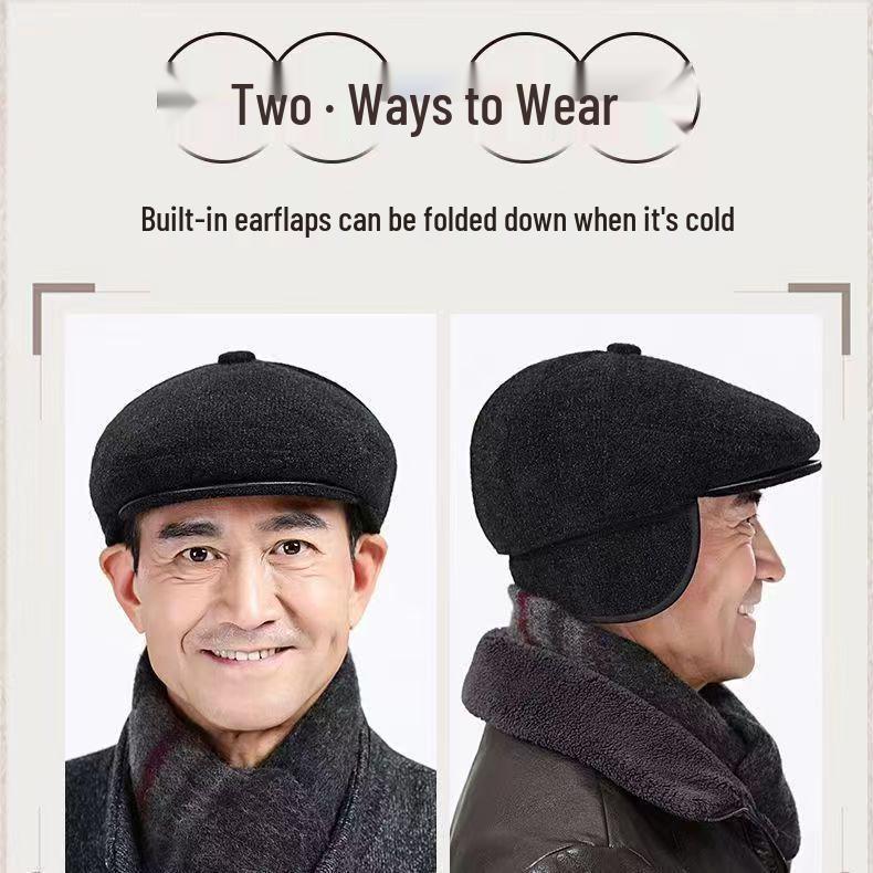 Men's Autumn & Winter Leather Beret - Warm Middle-Aged & Elderly Outdoor Fashion Cap