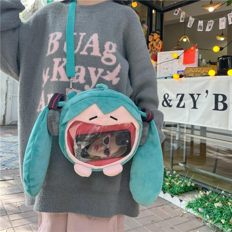 Cute girl two-dimensional cute little girl messenger bag doll backpack student schoolbag transparent bag