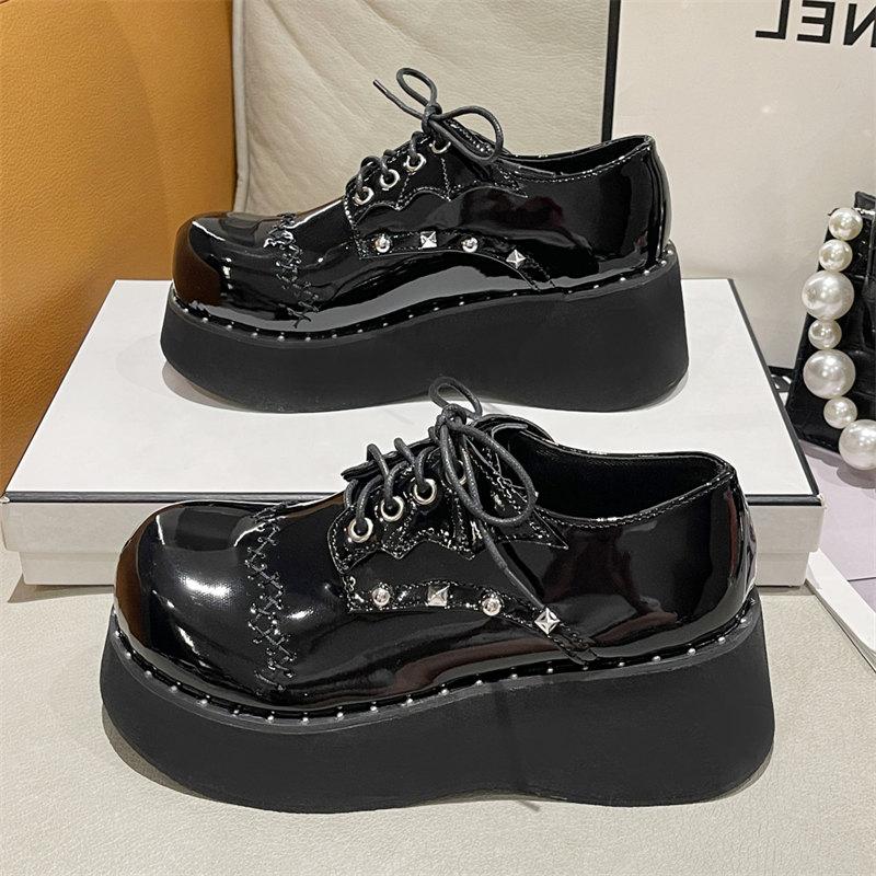 Fashion Wedge High Heels Y2k Lolita Shoes Women New Rivet Punk Gothic Mary Janes Shoes Women Wedges Platform Cosplay JK Uniform Shoes