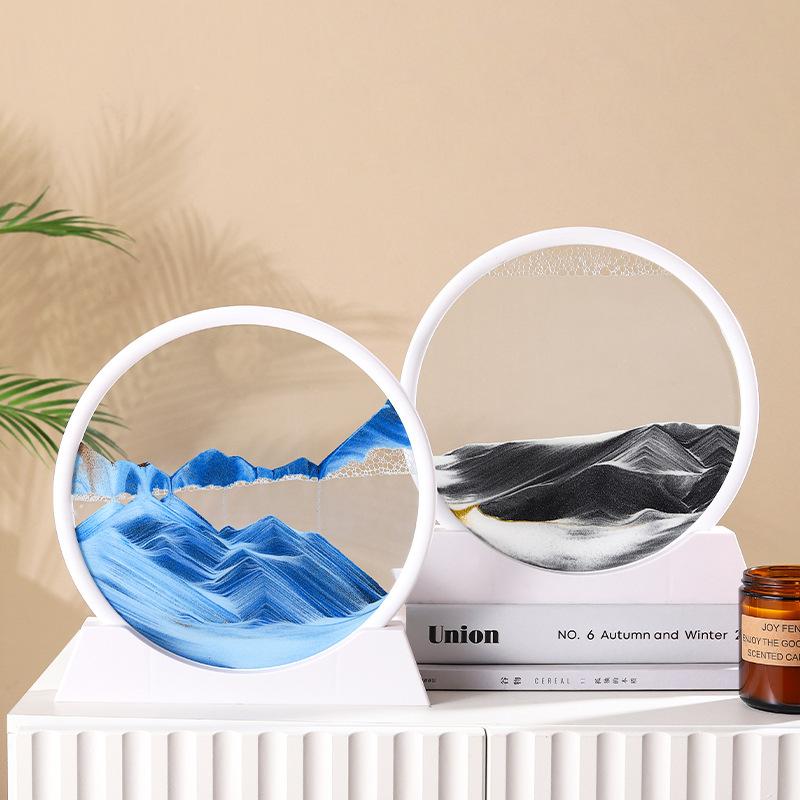 3D Sandscape Moving Sand Art Picture Quicksand Craft Round Glass Deep Sea Liquid Hourglass Flowing Sand Painting Home Decor Gift