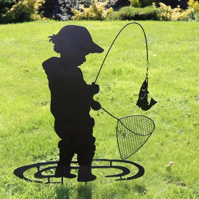 

Metal Silhouette Little Boy Outdoor Decoration Ground Stake - Modern Artwork 30x33 cm чёрный