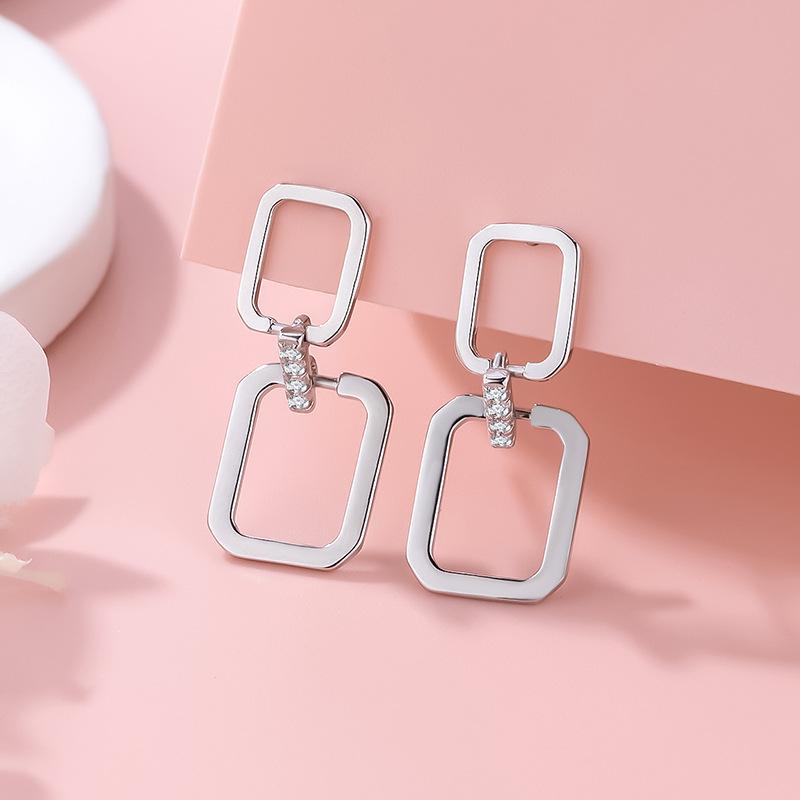 

Square Hollow Short Earrings for Women s New Style, High-end Temperament, Instagram Niche Design, Geometric Earrings and Earrings 925 silver белого золота