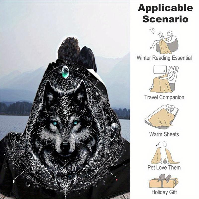1pc Wolf Design Blanket  Cartoon for Home Decor, Gift Idea, Living Room, Travel, Camping, Car Blankets