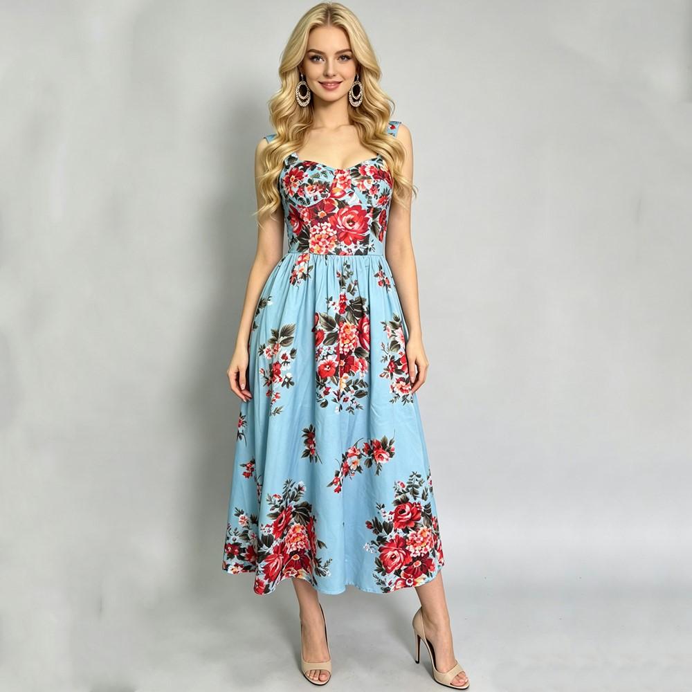 Sleeveless Strap Plus Size Vintage Floral New In Dresses For Women Casual Long Summer Party Dress