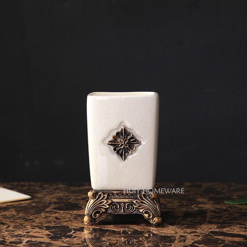 Handmade Retro Ceramic Bathroom Set | European Style Soap Dispenser, Toothbrush Cup & Soap Dish