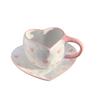 Korean Style Retro Love Ceramic Cups and Saucers, Hand-squeezed Irregular Heart-shaped Coffee Cups and Saucers, Afternoon Tea Cups and Saucers