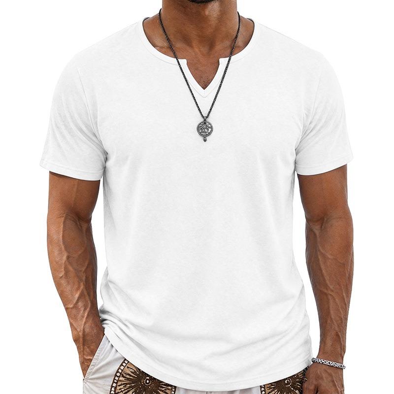 Men Casual Summer Loose V Neck Short Sleeve Solid T Shirt