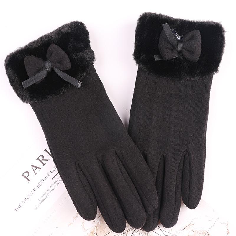 Women's Touchscreen Fleece Cycling Gloves - Cartoon Style, Thickened, Cold Weather Protection