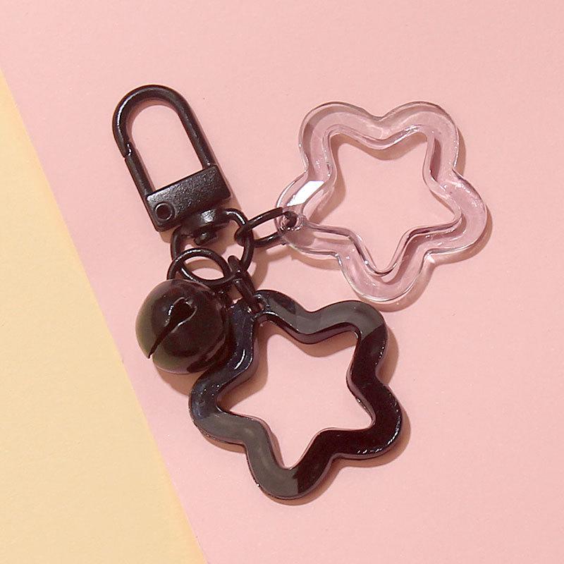 Colorful Handmade Double Star Keychain with Bell Ornaments - DIY Women's Bag Decoration