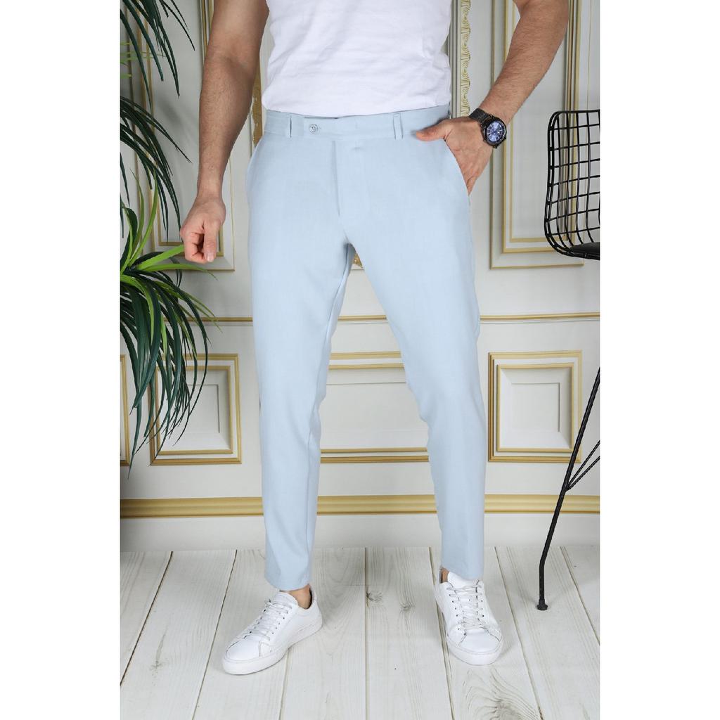Men's Cream Color Italian Cut Quality Flexible Lycra Ankle Length Fabric Trousers