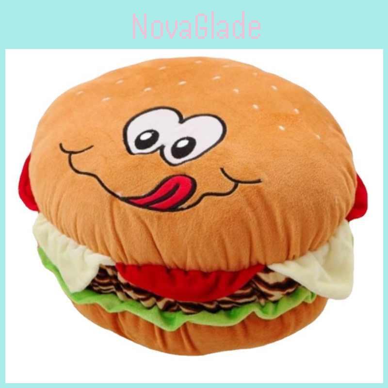 Cartoon Hamburger Plush Pillow With Short Pile Fabric For Children Lounge And Decor