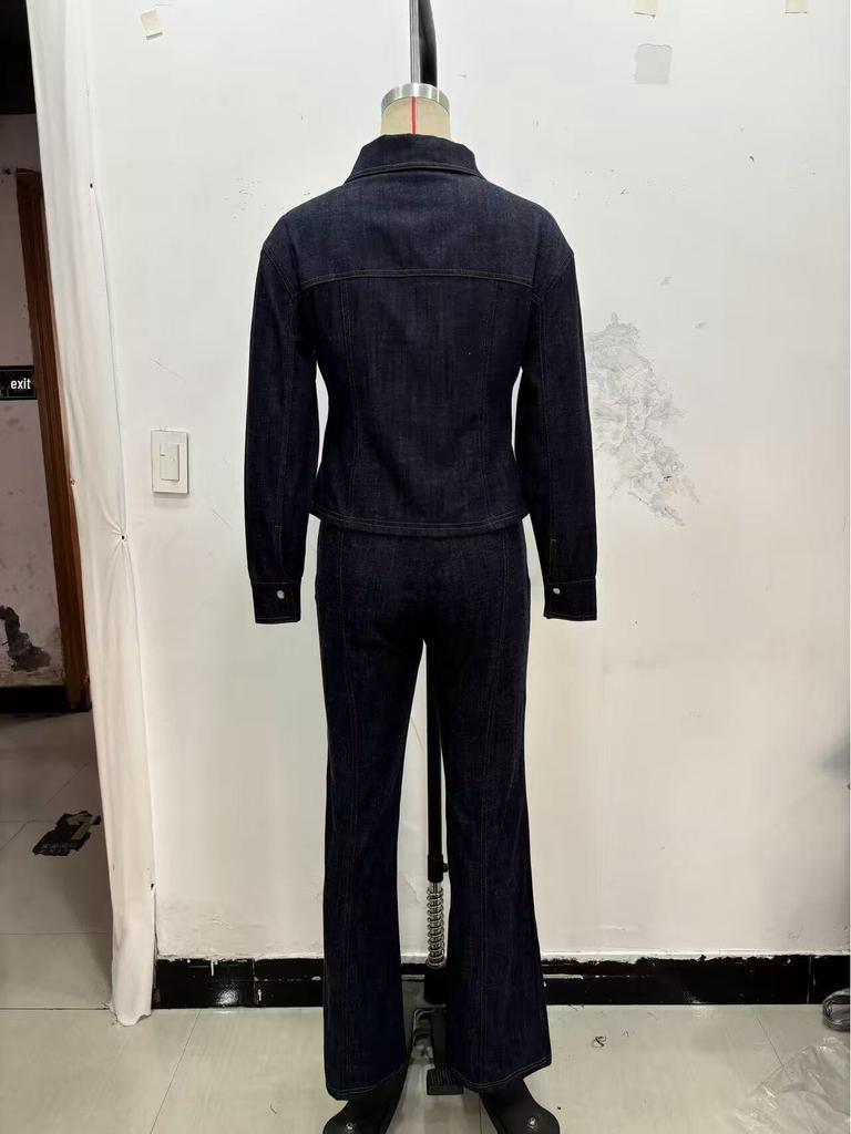 Fall European & American Slim Fit Denim Jacket and Mid-Waist Jeans Set