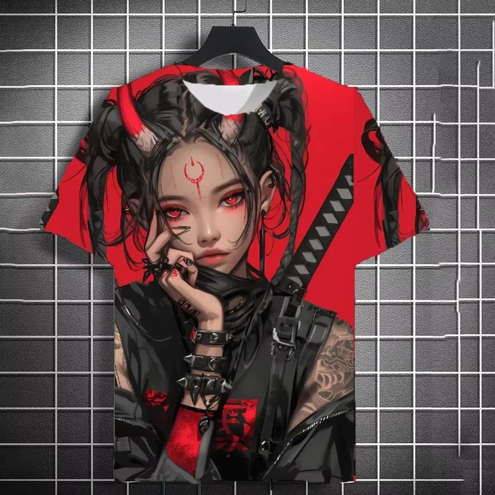 2026 New Men's Samurai Tattoo Girl T-shirt Street 3D Printed Neutral Personality Anime T-shirt Summer Women's Short Sleeve