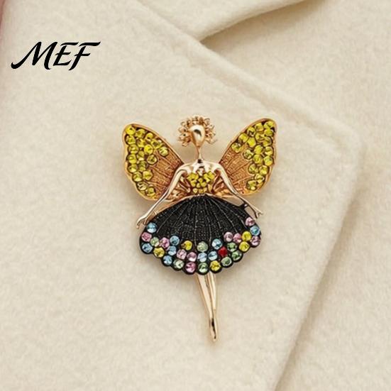 Alloy Lapel Pin Sparkling Rhinstone Ballet Fairy Brooch, Winged Dancer Girl Metal Bag Pin, Women Jewelry Accessories for Suit Dress Coat Scarf