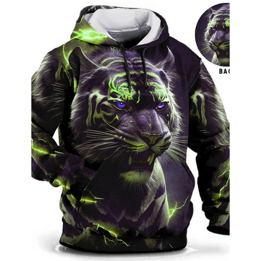 Vintage Tiger Men's Hoodie 3d Print Tops Fashion Animal Graphics Long Sleeve Men Oversized Streetwear Tees