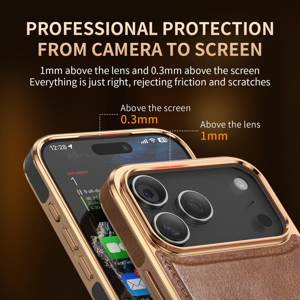Electroplate Retro Oil Wax Leather Case for iPhone 16 Pro Max 17 Air 15 14 High Transparency Lens Magnetic Charging Phone Cover