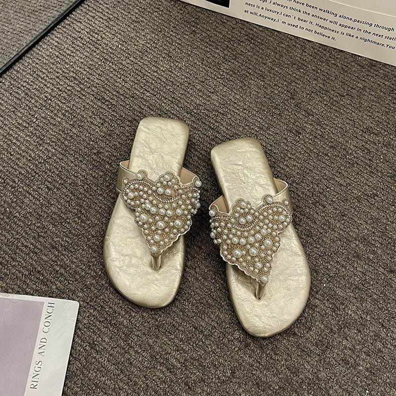 

Fairy style thick heel flip-flops summer 2024 new outer wear non-slip wear-resistant skirt versatile fashion slippers 39 золотий