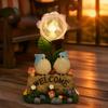 Solar Powered Garden Welcome Sign Durable Resin Warm Light Solar Resin Craft Creative Design No Wiring Needed Bird Figurine