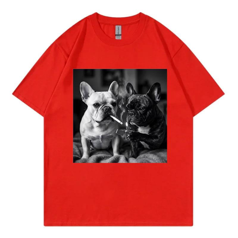 French Bulldog Smoking Funny Dog Meme T Shirt Unisex Unisex Vintage Fashion Short Sleeve Tshirts Summer Casual Loose Cotton Tshirt