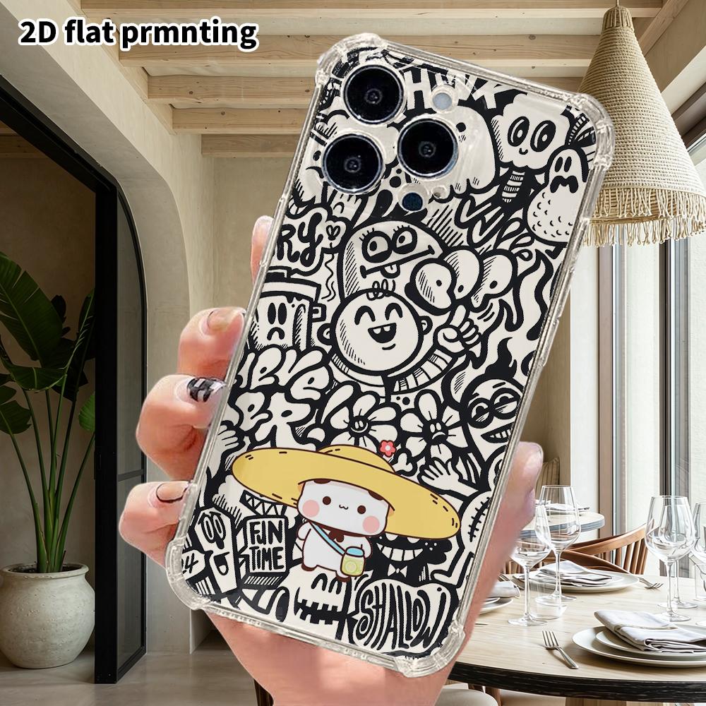 Phone Case: 2D Flat Suitable for iPhone 18 17 16 15 14 13 Pro, Transparent Four Corner Protective Case, Cute Smile, Christmas and Halloween Gift