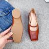Johnature Echtes Leder Retro-Pumps mit niedrigem Absatz, Damenschuhe, quadratische Zehen, flache, bequeme Loafer-Schuhe
