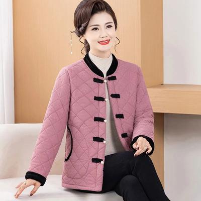 Chaqueta corta acolchada gruesa de otoño e invierno para mujer: Estilo Chino Retro, Corte Holgado con Forro de Terciopelo, Diseño Cálido