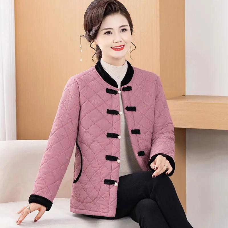 Women's Autumn Winter Thickened Short Padded Jacket: Retro Chinese Style, Loose Fit with Velvet Lining, Warm Design