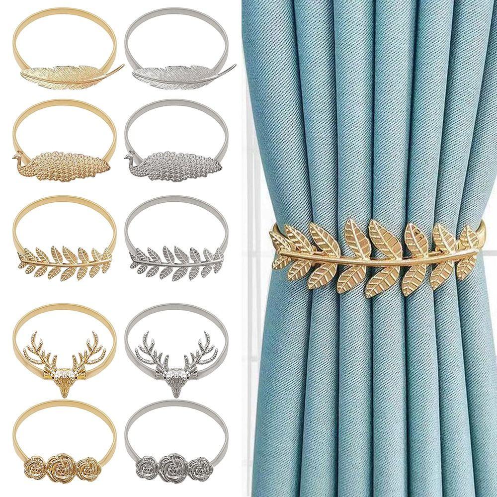 Elk Feather Curtain Tieback Elastically Leaf Peacock Peony Curtain Rope Holder Hooks DIY Stretchable Curtains Tie Backs