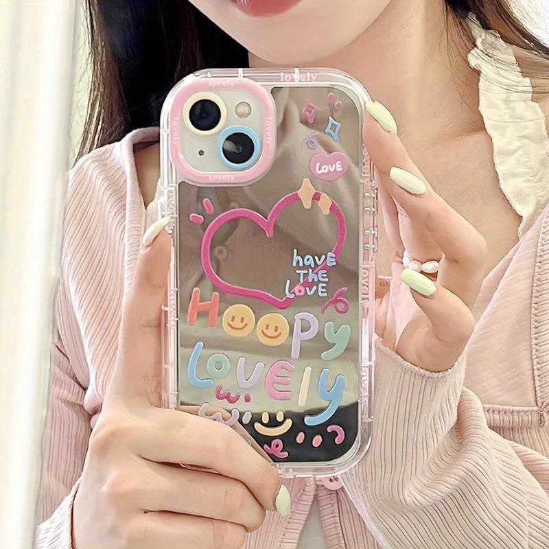 Cute Girl Heart-shaped Mirror Phone Case Suitable for iPhone 17 16 15 14 13 12 11 Pro/Max/Plus Anti Drop and Shockproof