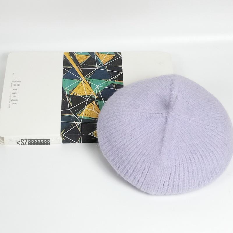 

Женский зимний шерстяной берет: Вязаная шапка художника в стиле ретро в британском, японском и корейском стилях на осень. лавандовый