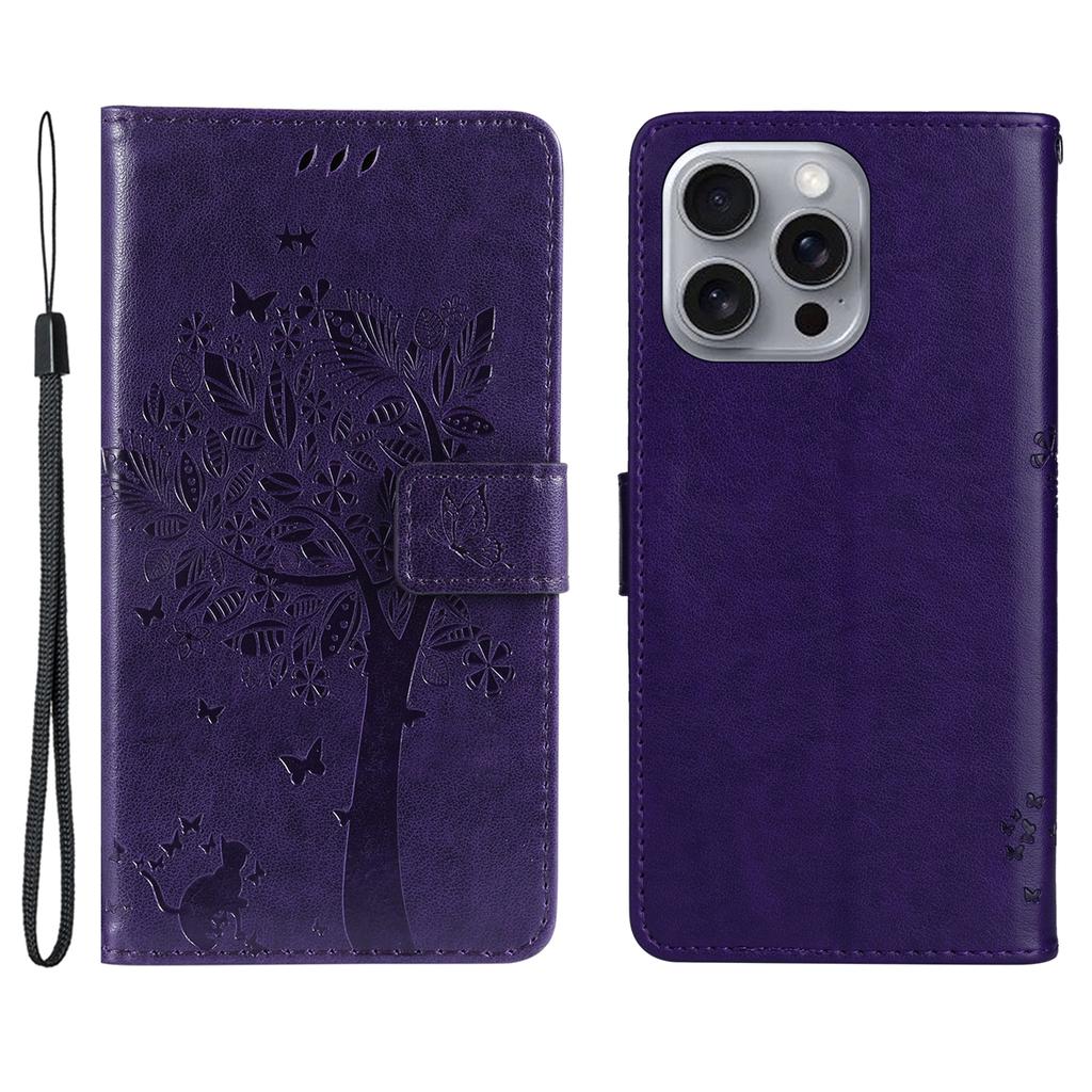 For iPhone 16 Pro Max Phone Case with Stand Cat Tree Pattern Leather Wallet Mobile Cover