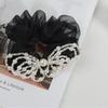 Sweet and Elegant French-Style Faux Pearl Bow Oversized Scrunchie Mesh Black Hair Tie for Girls and Women Hair Accessories