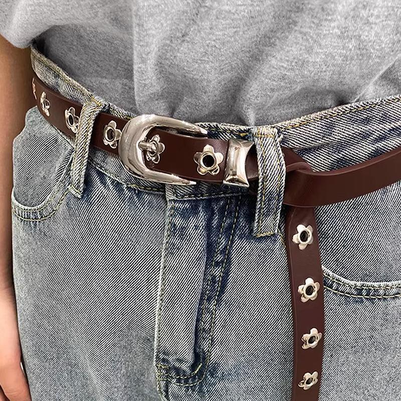 Metal Eyelet Belt No Punching Hollow Pu Leather Belt Paired With Jeans Belt For Men And Women