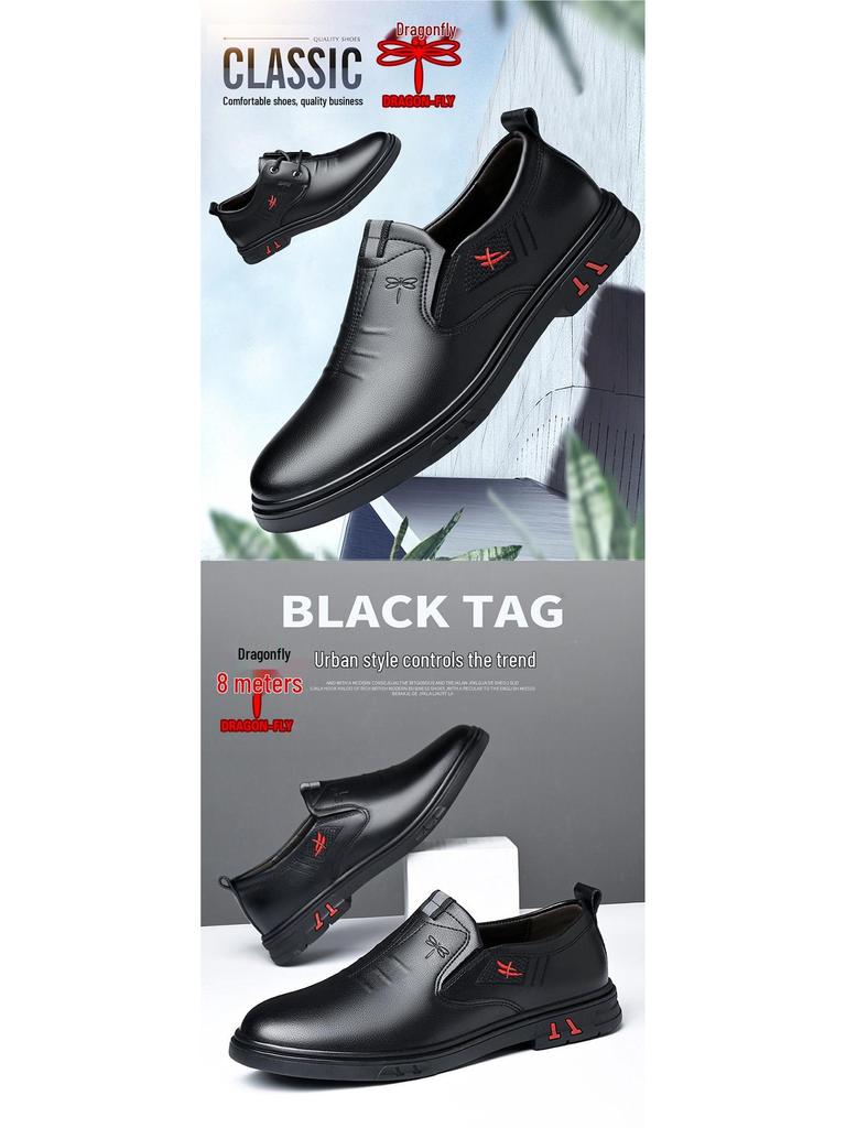 Qingting Men's 2025 Soft Sole Leather Slip-On Business Casual Shoes - Non-Slip, Round Toe, Dad Style