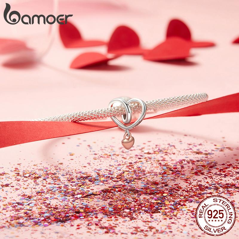 BAMOER Argint Sterling 925 Charm Ciucure Inimă Argint Oxidat Placat cu Aur Roz Pentru Femei Bijuterii Fine