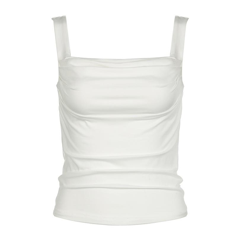 

Женская однотонная плиссированная майка без рукавов с квадратным вырезом, весна-лето, новая тонкая универсальная базовая простая майка L белый