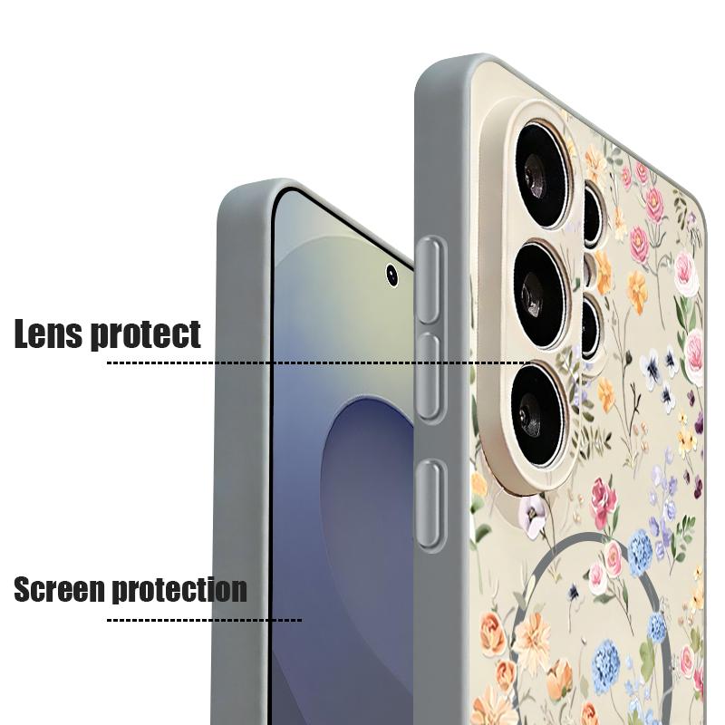 Pink Lily Daisies Floral Case For Samsung Galaxy S26 Ultra S25 Edge S24 Plus S23 FE S22 A17 A54 A55 A56 A57 5G Magnetic For Magsafe Matte Cover