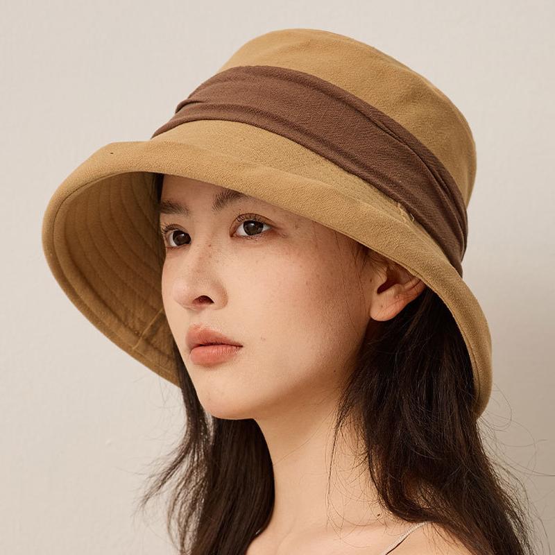 Fisherman's Hat Women's Spring Foldable Sun Hat Summer Color Block Sunscreen Hat