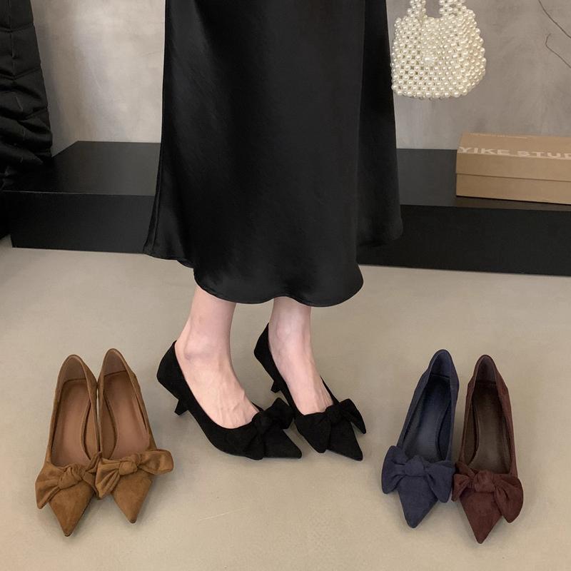Fashion SUOJIALUN 2025 New Brand Women Pumps Shoes Fashion Bow-knot Pointed Toe Shallow Slip On Boat Shoes Thin High Heel Single Shoes
