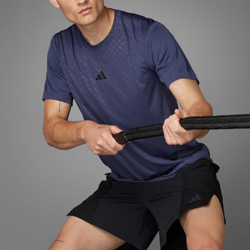 Adidas Power Workout T-Shirt Round Neck Quick-Dry Sports Fitness Short Sleeve Men Tops Dark-Blue Black JH3652