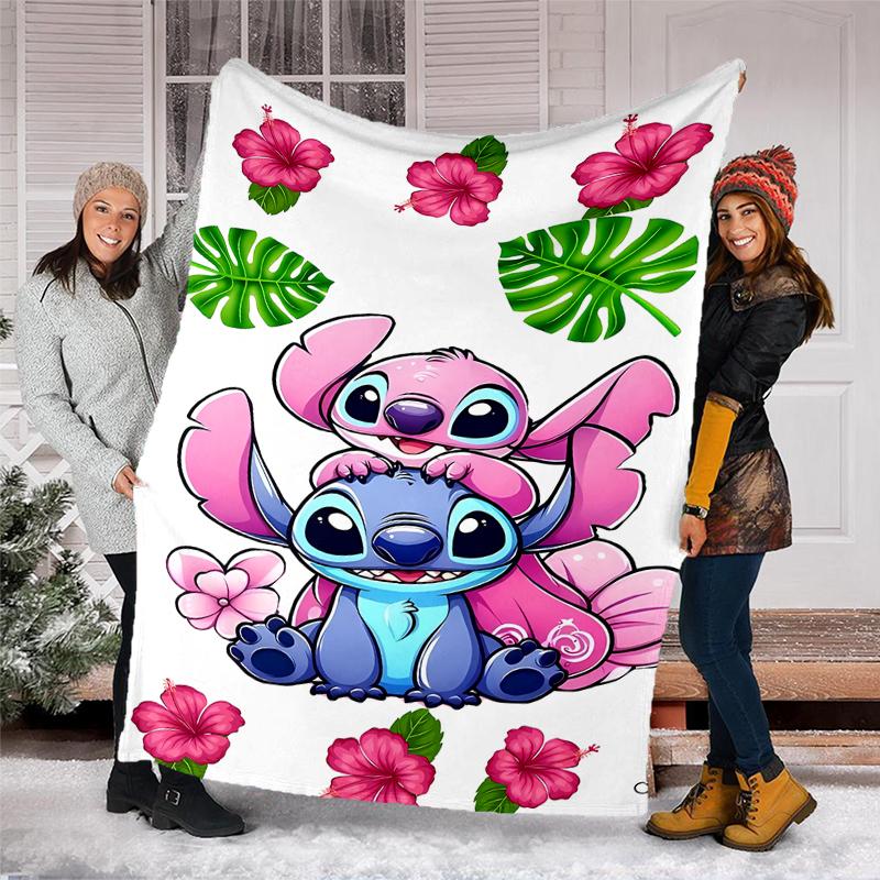 Stitch Love Flannel Fleece Blanket Cozy Warm Throw Blanket For Couch Bed Travel All Season Use