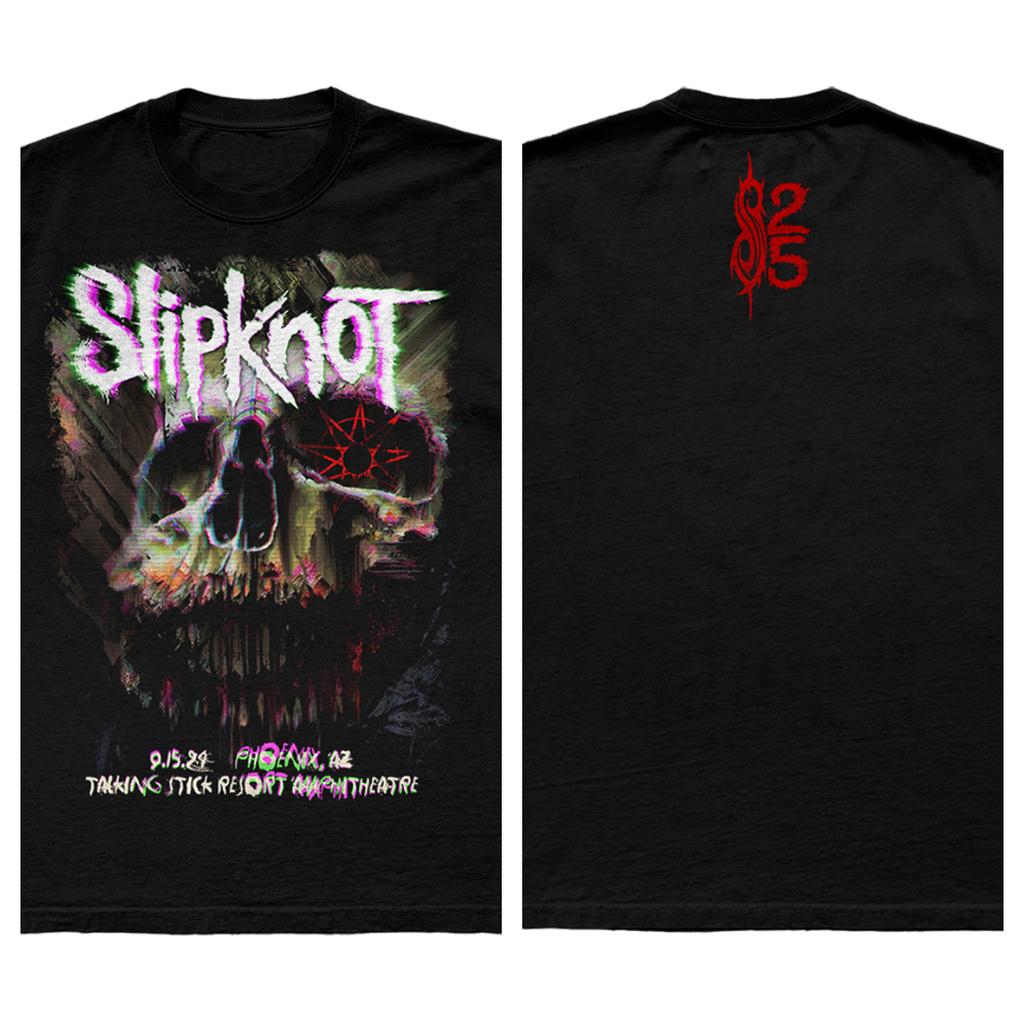 Slipknot 25. Jubiläum Skelett Ratte Schädel Doppelseitiges Vintage T-Shirt, Unisex Nu-Metal Fan Streetwear Tee, 100% Baumwolle Lässiges Kurzarm Oberteil